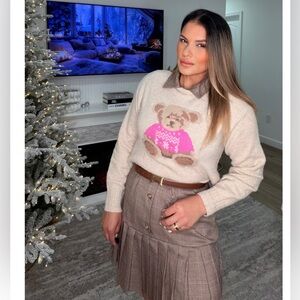 Target Tan Sweater with Pink Bear Design